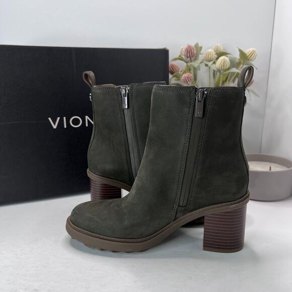 Vionic Truckee Leather Ankle Boots Dark Khaki Green J0721L2300 Women's 6.5M NWB - Picture 7 of 11
